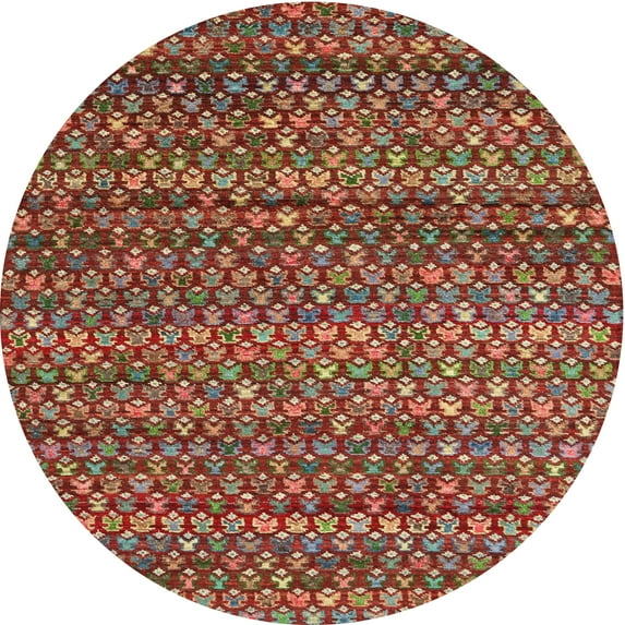 Ahgly Company Indoor Round Contemporary Dark Almond Brown Abstract Area Rugs, 8' Round