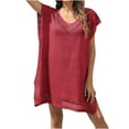 thumbnail image 2 of Qzwdhjm Swimsuits Coverups for Women Cap Sleeve Mini Dress Coverup Hollow Out V Neck Beach Cover Up with Slit Side for Swimpool Party, 2 of 6