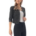 thumbnail image 4 of INSPIRE CHIC Women's Denim Jackets Collarless 3/4 Sleeves Crop Jean Cardigan Jackets XL Dark Gray, 4 of 6