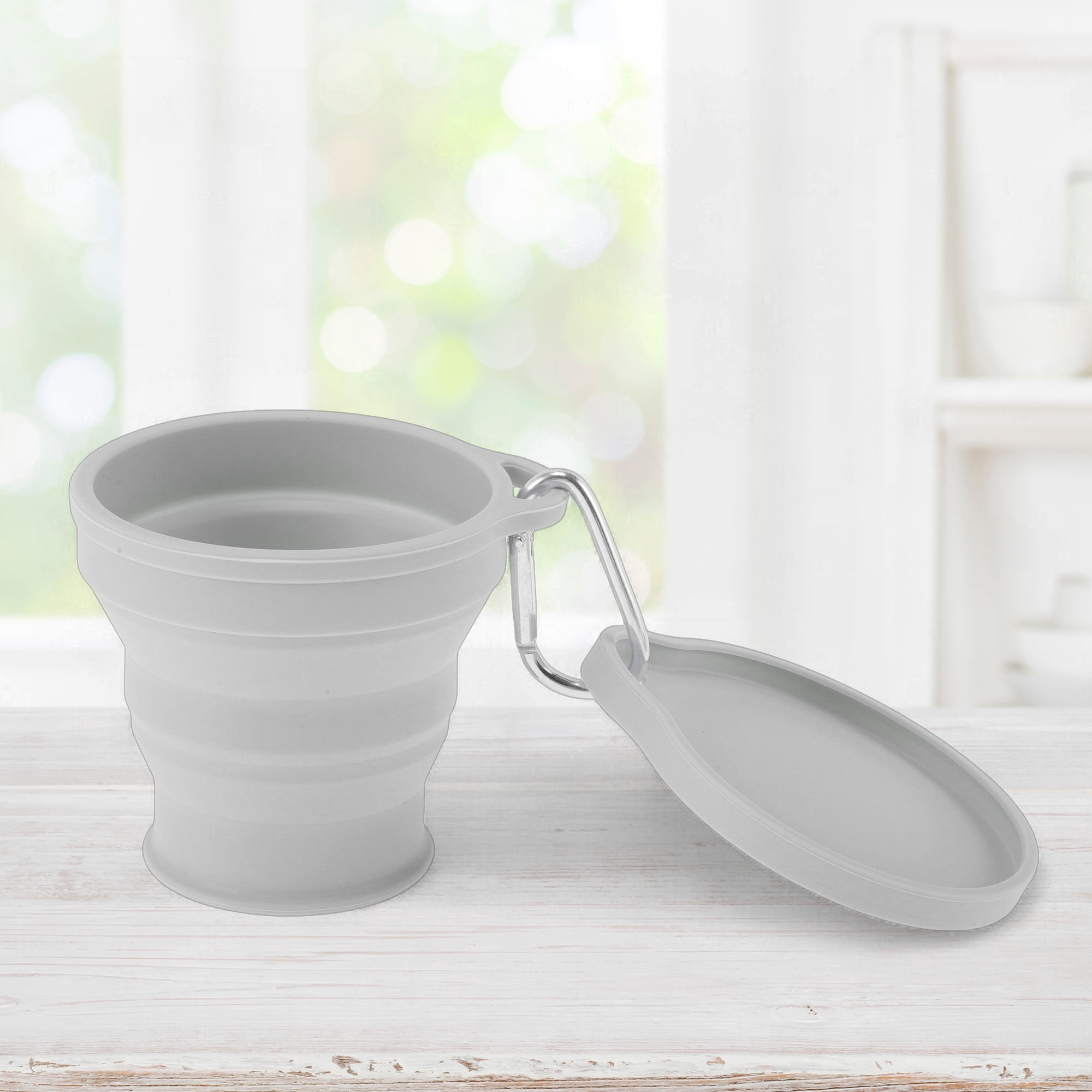Unique Bargains Folding Cup with Carabiner Collapsible Cups 180ml 1Pc Light Gray