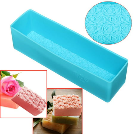 New Blue Rectangle Rose Silicone Soap Mold  Toast Baking Bread Loaf Cake Tool DIY Chocolate Mould 10.4 X 2.8 X