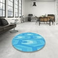 thumbnail image 3 of Ahgly Company Indoor Round Patterned Bright Turquoise Blue Area Rugs, 3' Round, 3 of 6