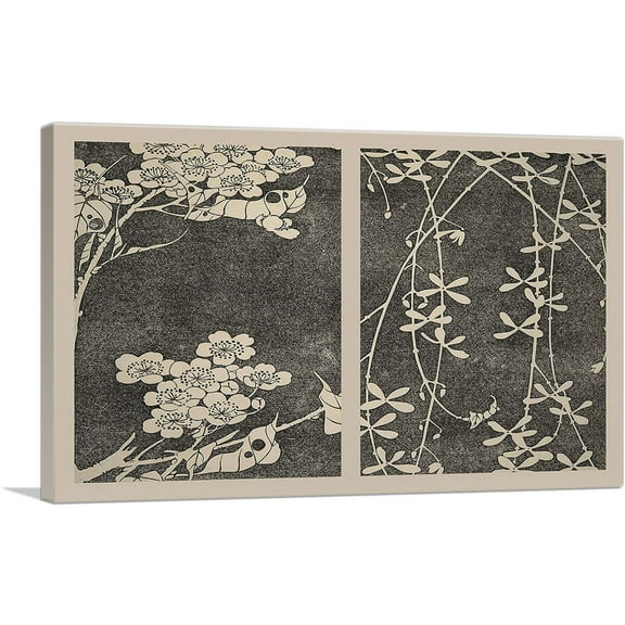 ARTCANVAS Frog and Flowers Canvas Art Print by Jakuchu Ito - Size: 26" x 18" (0.75" Deep)