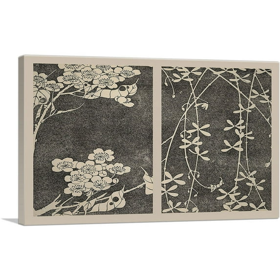 ARTCANVAS Frog and Flowers Canvas Art Print by Jakuchu Ito - Size: 18" x 12" (0.75" Deep)