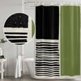 thumbnail image 5 of Sage Green Black Shower Curtain, Waterproof Shower Curtains for Bathroom, Farmhouse Striped Modern Abstract Art Washable Fabric Bathtub Curtain Set Bath Decor with 12 Hooks Stall 36"x72", 5 of 8