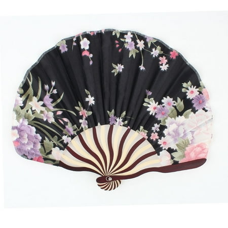 - Unique Bargains Black Japanese Flodable Bamboo Frame Flower Pattern Handheld Fan