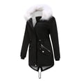 thumbnail image 2 of Previn Women's Long Sleeve Parka Coat Thick Split Soft Fleece Lined Hooded Warm Spring Full Zip Fashion Coats High Low Zip Fuzzy Plus Size Black 4X-Large, 2 of 5