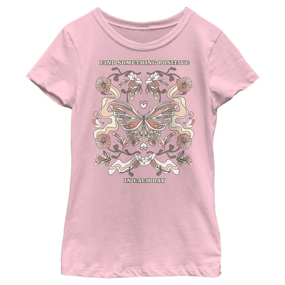 Girl's Lost Gods Positive Day Butterfly  Graphic Tee Light Pink Small