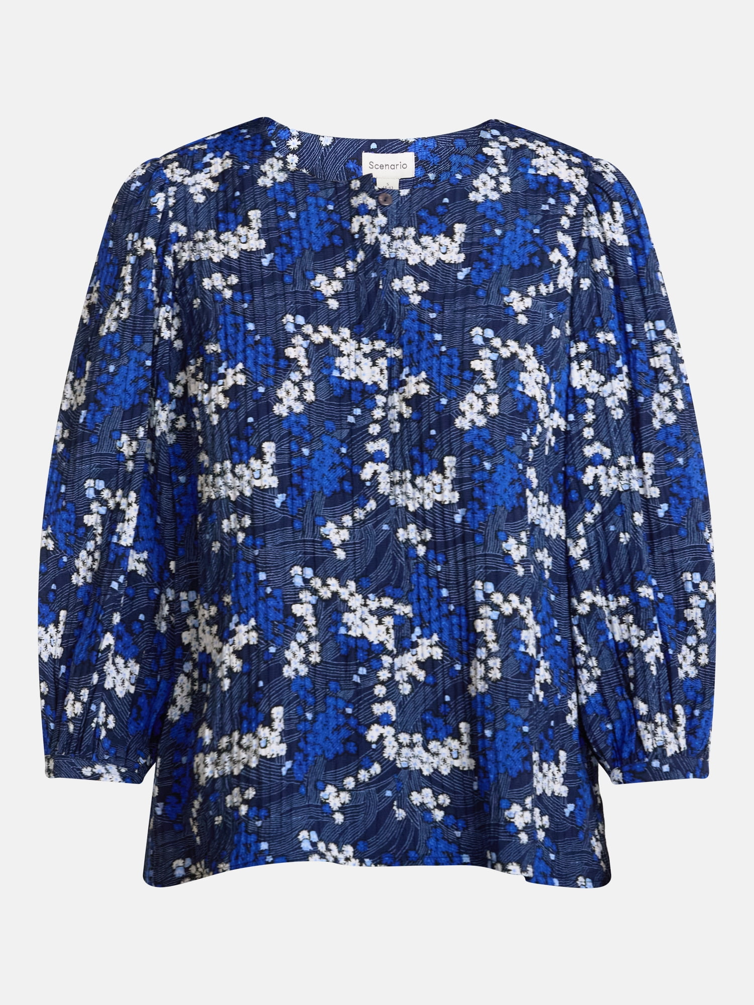 Scenario Women's and Women's Plus Blouse with 3/4-Length Puff Sleeves, Sizes XS-4X