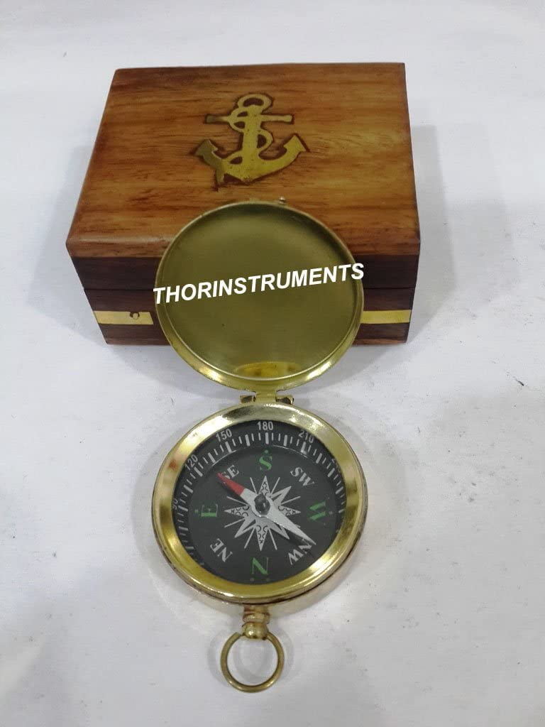 Push Button Compass Nautical Push Button brass compass with handmade leather case - Walmart.com