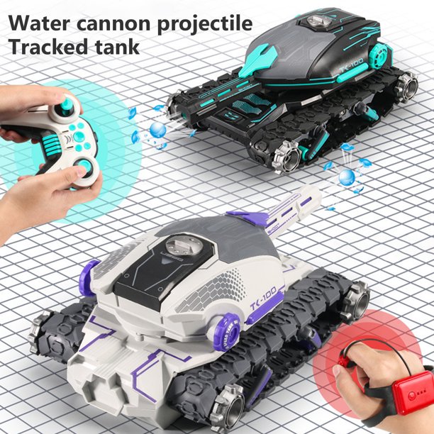 Rc Tank Toy 2.4G Tanque De Control Remoto 4Wd Rc Crawler Tank Bomba De Agua War Tank Toy 1000Mah Recargable Tanque De Batalla Eléctrico 360 ° Rotación Rc Tanque Para Mayores De 6 Años Niños Niñas Adul Muyoka Hogar