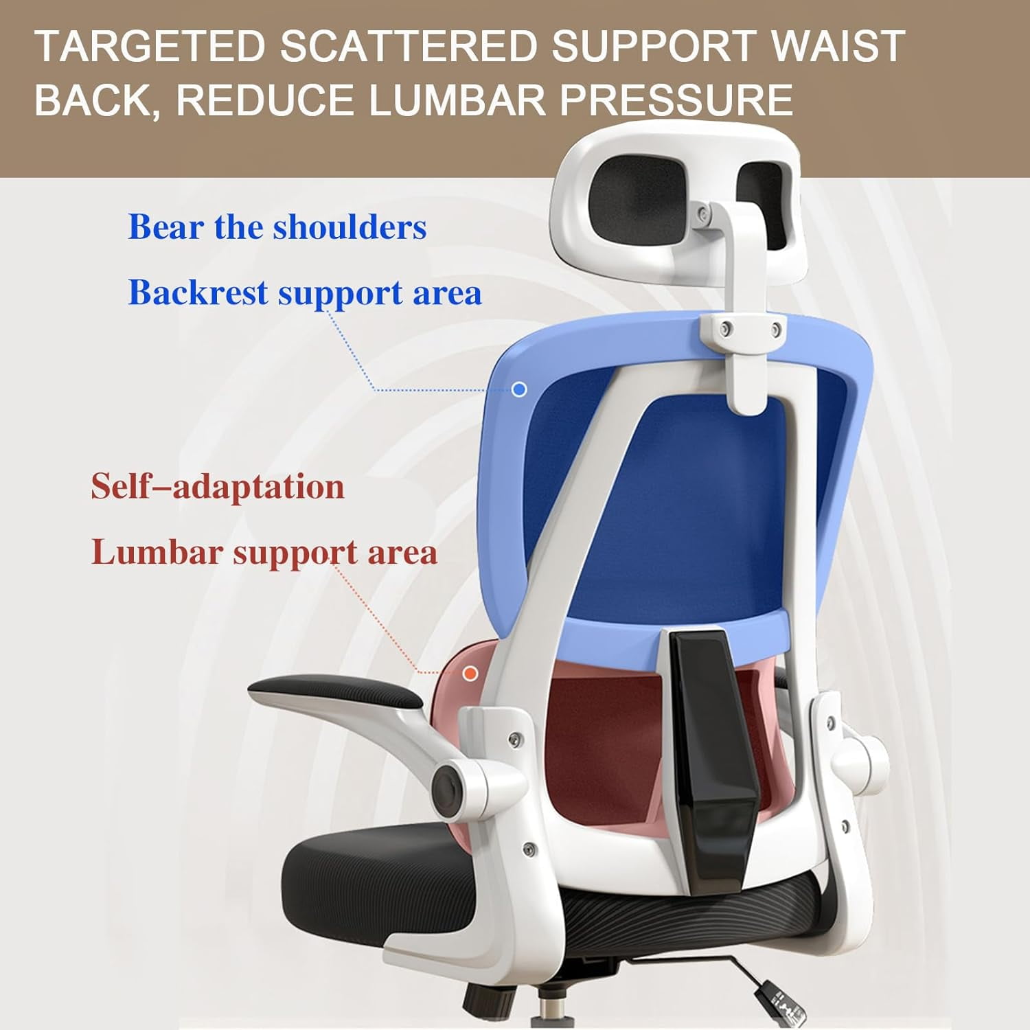 WXJHL Ergonomic Office Chair Comfort Home Desk Chair Adjustable High Back Mesh Chair Lumbar Support Computer Chair with Flip-up Arms for Work, Study, Gaming,White Mesdh Chair（Black and White）