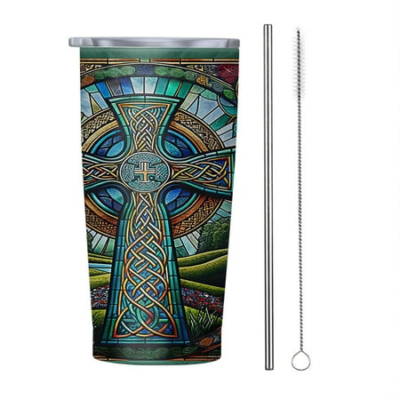

Irish Celtic Cross 20oz Tumbler Insulated Stainless Steel Water Bottle Portable Travel Coffee Tea Mug Cup