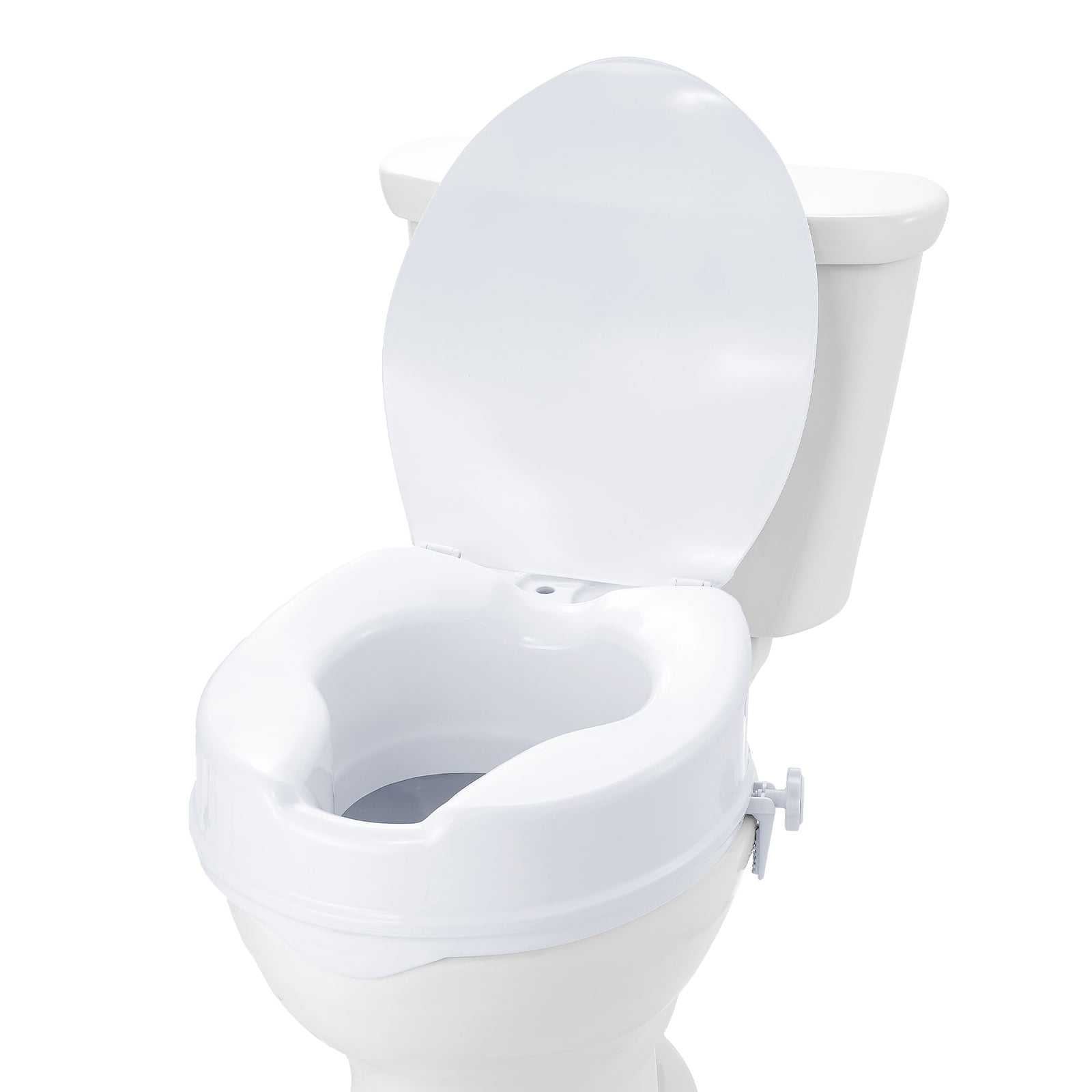KFFKFF Raised Toilet Seat, 4-Inch Lift, Supports up to 300 lbs, Fits Most Toilets, Secure Screw Rod Fastening, Includes Seat, Ideal for Seniors, Disabled, Post-Surgery, Pregnancy