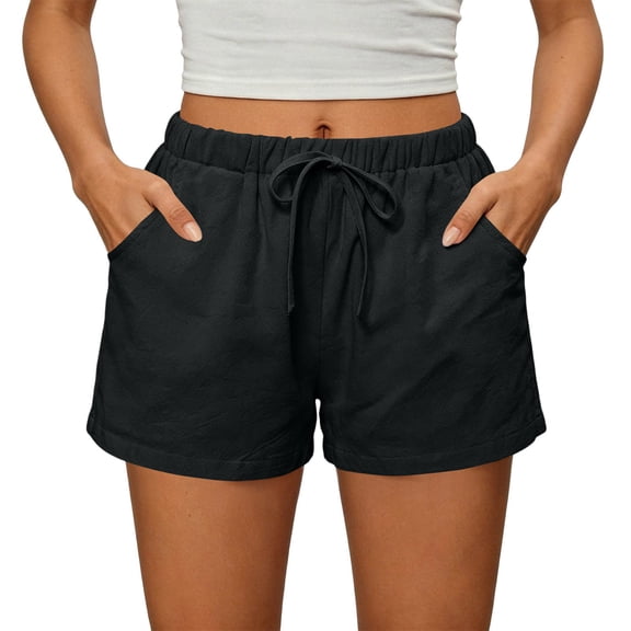 Resicozy Womens Linen Shorts Summer Casual Wide Leg Drawstring High Waist Beach Shorts Flowy Beach Vacation Pants with Pockets Black 2XL