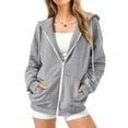 thumbnail image 2 of Women's Zip Up Hoodies Plus Size Drawstring Long Sleeve Solid Color Sweatshirts Fall Winter Fashion Casual Hooded Jacket, 2 of 6