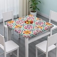 thumbnail image 3 of Yellow Ethnic Floral Pattern Square Fitted Tablecloth with Elastic Edge,Square Table Cover,Washable Elastic Table Cover for Home Kitchen Party Decor 34"x34", 3 of 6