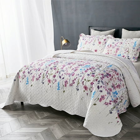 Bedsure 3 Piece Lilac Floral Pattern All Season Quilt Set, Ultra-Soft Lightweight Bedspread Coverlet Set Quilt & Sham (Everyday Best Quilt Pattern)