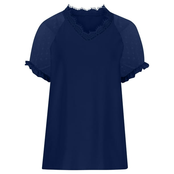 Moda mujer verano media manga pulóver sólido Casual blusa Tops Fridja ghk7248