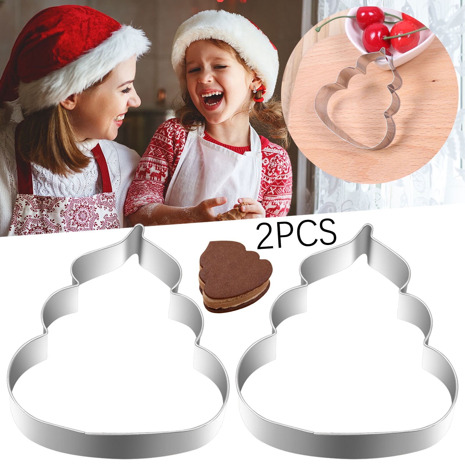 WNG 2PCS Christmas Stainless Steel Cake Tool Cartoon Poop Baking Supplies  Cutting Tool Children's Dough Bread Tool 
