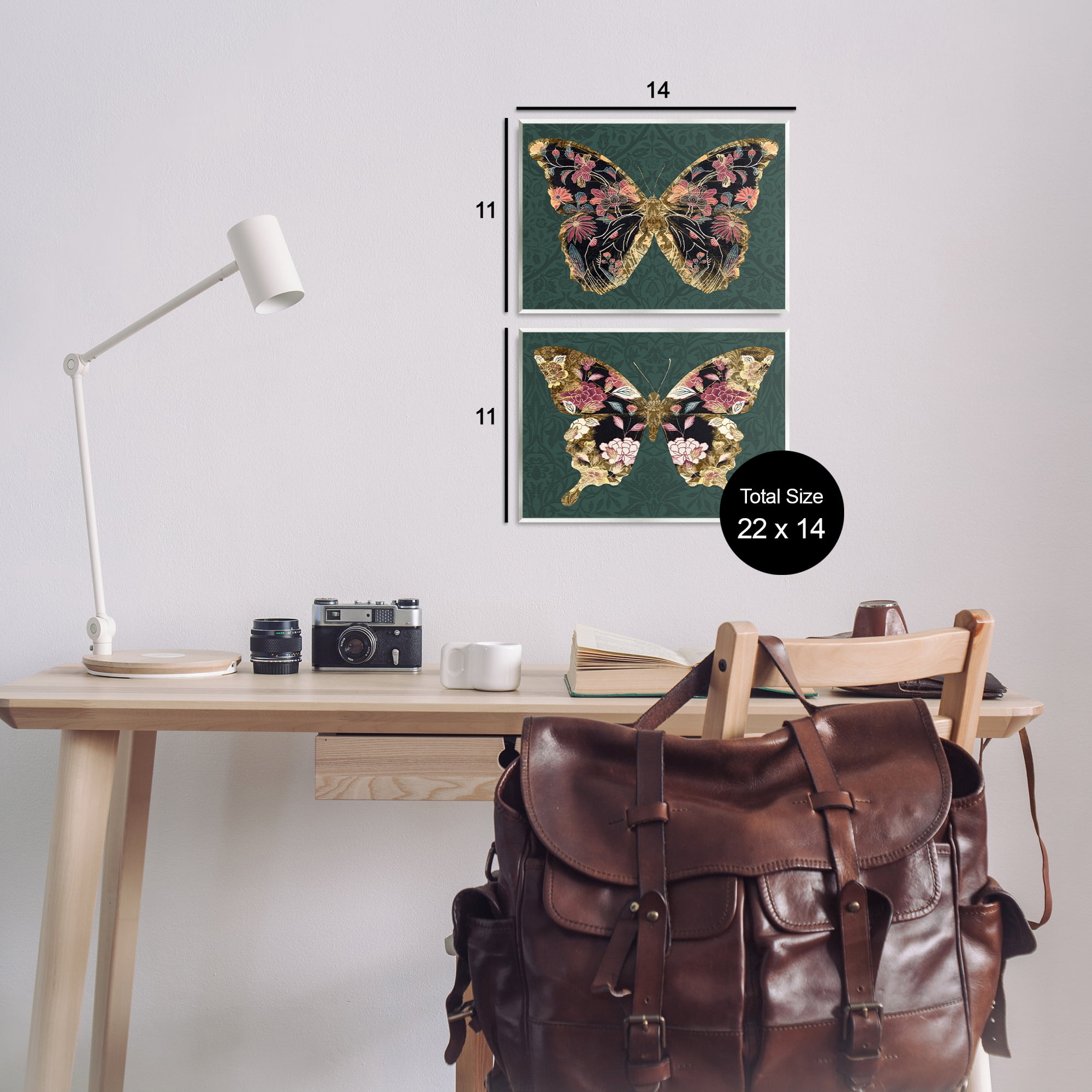 Stupell Industries Gold Black Floral Butterfly Animals Painting Unframed Art Print Wall Art, 14 x 11, Set of 2