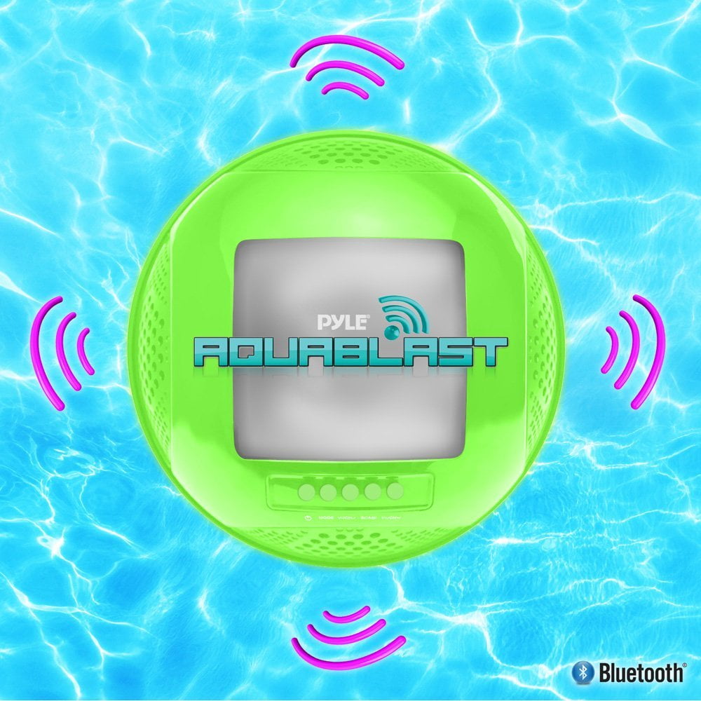 Pyle PWR90DBL Aqua Blast Waterproof Bluetooth Floating Pool Speaker System with Built-In Rechargeable Battery and Wireless Music Streaming
