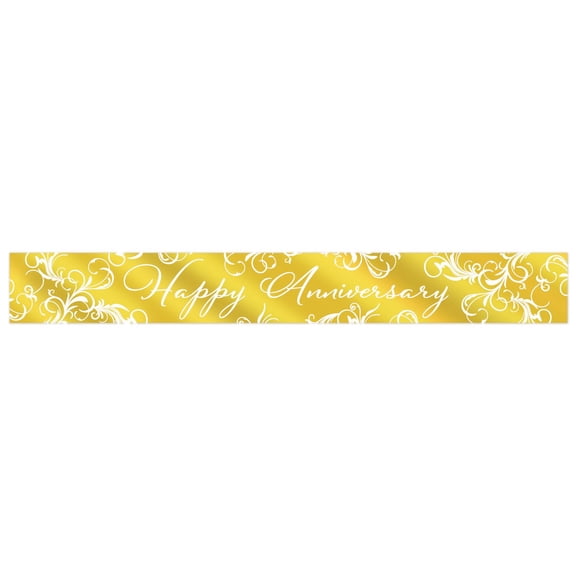 Beistle Happy Anniversary Metallic Party Banners - Gold and White - 5' - Club Pack of 12