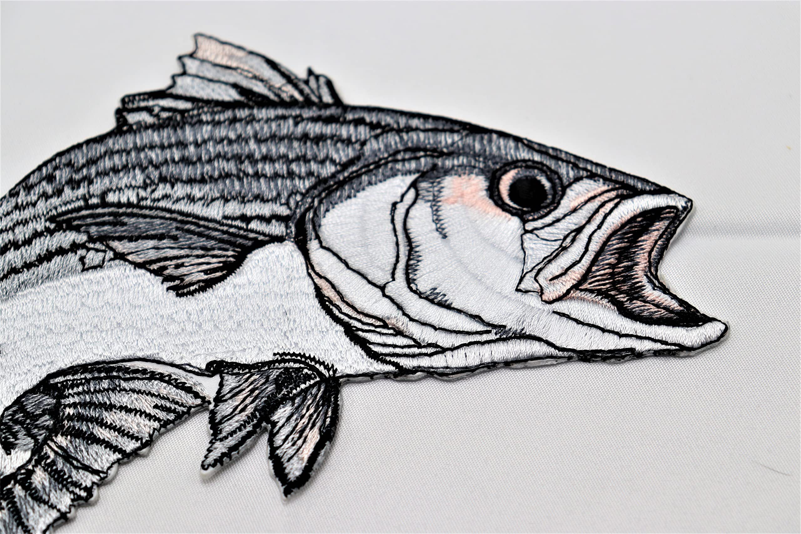 Striped Bass Fish Embroidered Iron On/Sew Patch [5.8" x 5"]