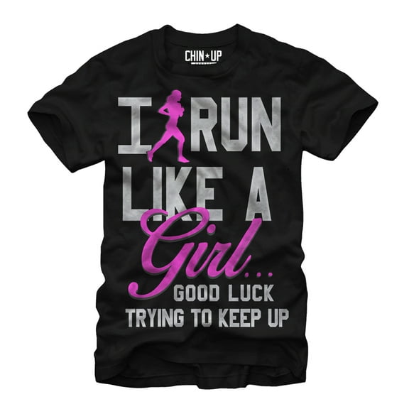 Women's CHIN UP Run Like a Girl  Boyfriend Graphic Tee Black 2X Large