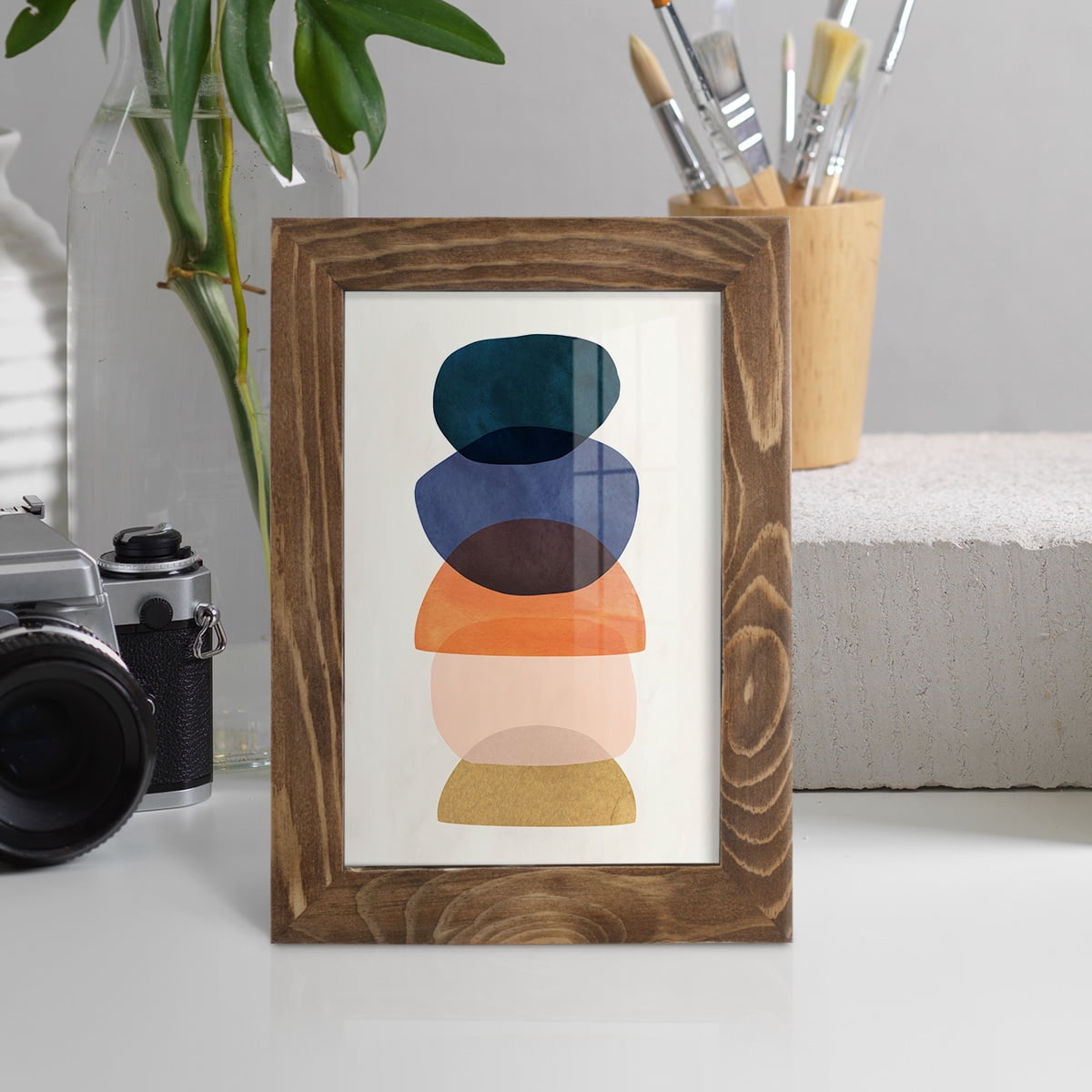Mod Pods I -Framed Print w/glass-Walnut