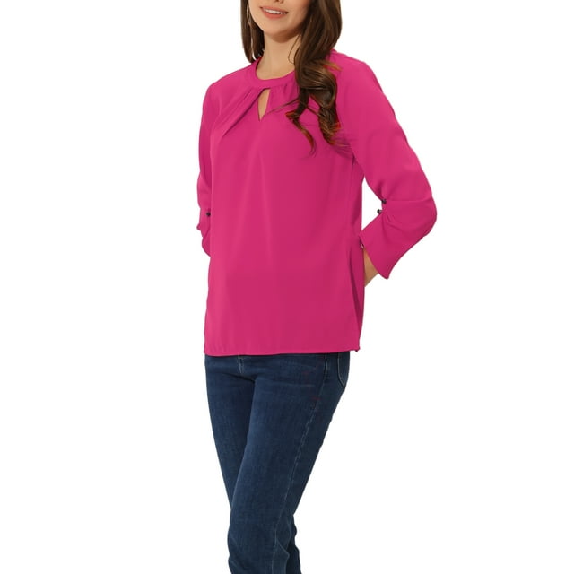 INSPIRE CHIC Chemisier Habillé pour Femme Haut de Travail Bureau Goutte d'Eau devant Plissé Froncé Manches 3/4 Blouse en Chiffon TP Gingembre