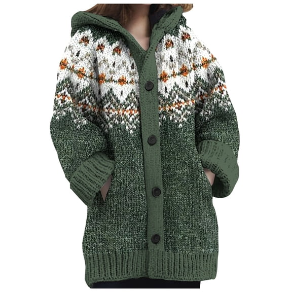 Women Cardigan Cozy Knitted Hooded With Pockets Casual Style Sweater Jacket Light Weight Cardigan