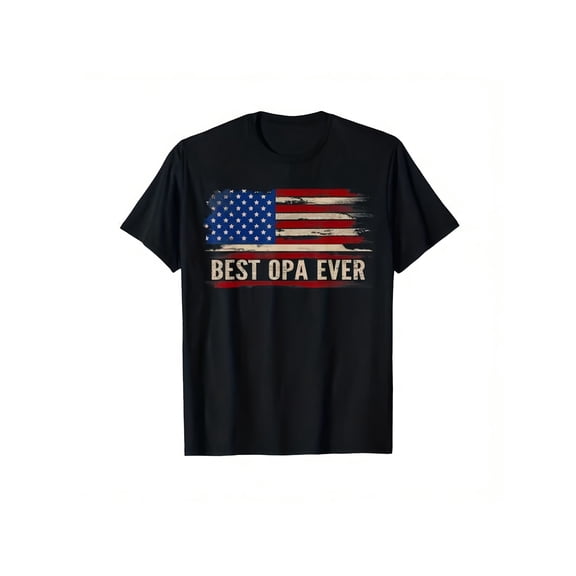 Best Opa Ever American Flag Patriotic Men's T-Shirt Retro Vintage Distressed USA Flag Father's Day Gift for Grandfather