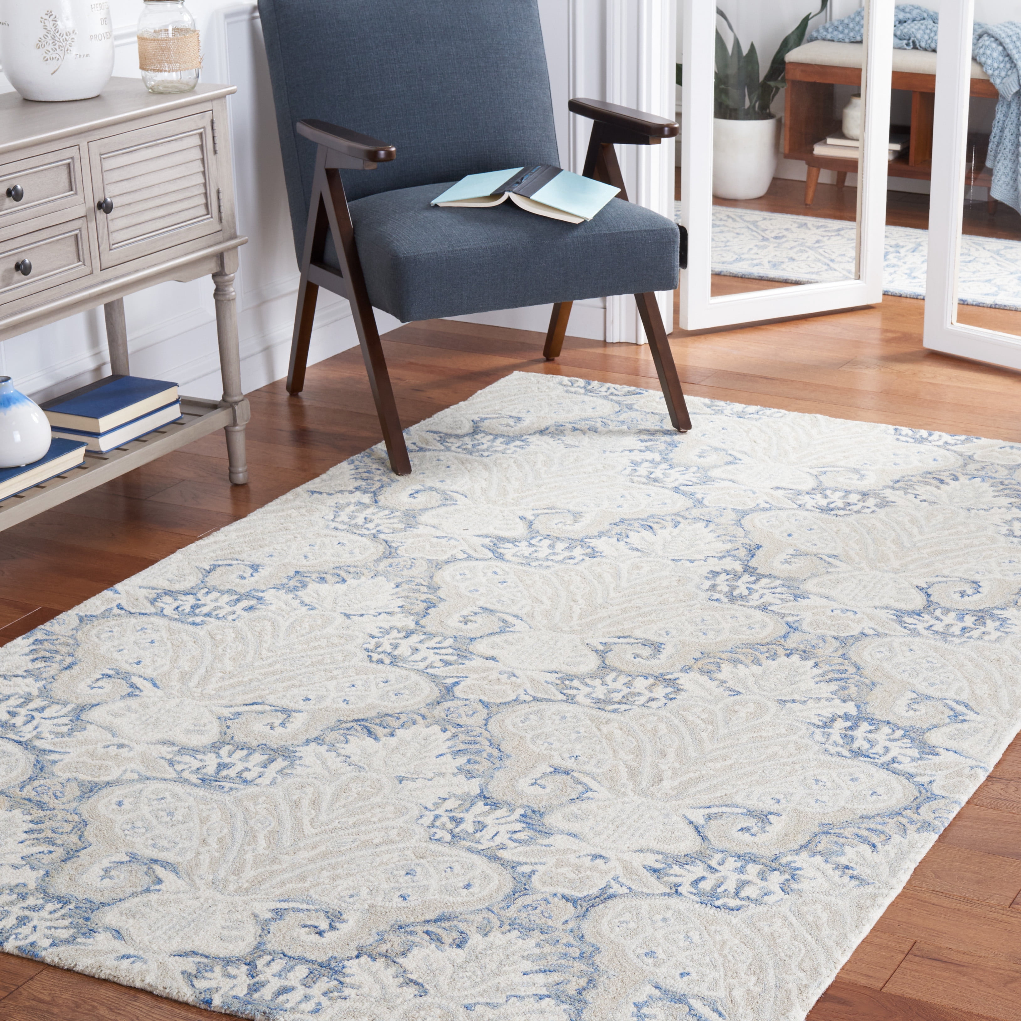 SAFAVIEH Micro-Loop Deziree Floral Area Rug, Blue/Ivory, 2' x 3'