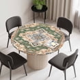 thumbnail image 2 of Boho Round Fitted Tablecloth with Elastic Edge, Waterproof Table Cloth Table Cover for 45"-54" Tables, Green Brown Ethnic Tribe Abstract Vintage Western Tablecloths for Dining Picnic Indoor Outdoor, 2 of 9