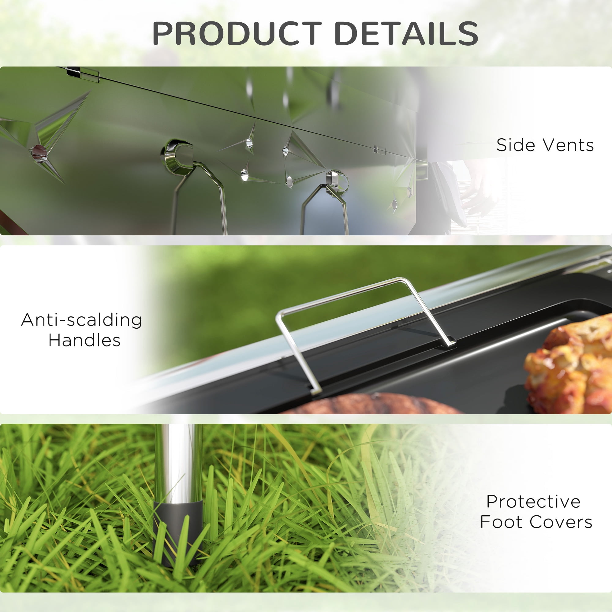 BBQ Grill Outsunny Charcoal Grill, Stainless Steel Portable Folding BBQ, Outdoor Hibachi for Backyard Cooking, Camping, Picnic, Party, Tailgating and Travel with Pan, Grill Rack, Shelves, and Hooks,