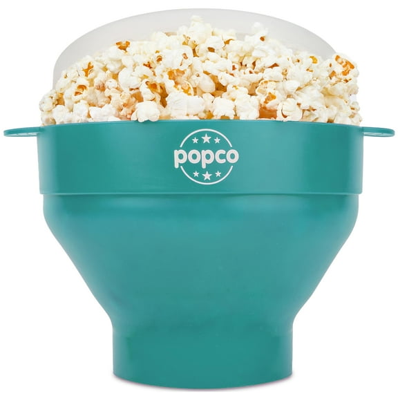 The Original Popco Silicone Microwave Popcorn Popper with Handles, Silicone Popcorn Maker, Collapsible Bowls, Dishwasher Safe - 15 Colors Available (Aqua)