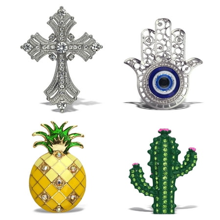 

Aqua79 Sparkling Refrigerator Magnet Set Mix – Fleur de Lis Cross Evil Eye Hamsa Pineapple Cactus Magnets Sparkly Rhinestone Magnets for Door Fridge Home Office Novelty Decor - Set of 4