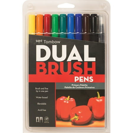 Tombow Primary Color Dual Brush Pens Set, 10 (Best Brush Pens For Drawing)