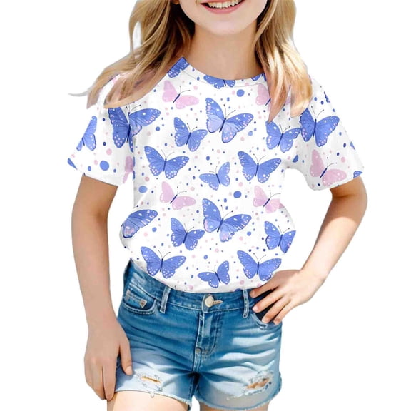 SNKSDGM Girls Girls Short Sleeve Tops Size 4T Clothes for Girls 10-12 Trendy Kids Erfly Print Short Sleeve T Shirt Tops Casual 3-4 Years