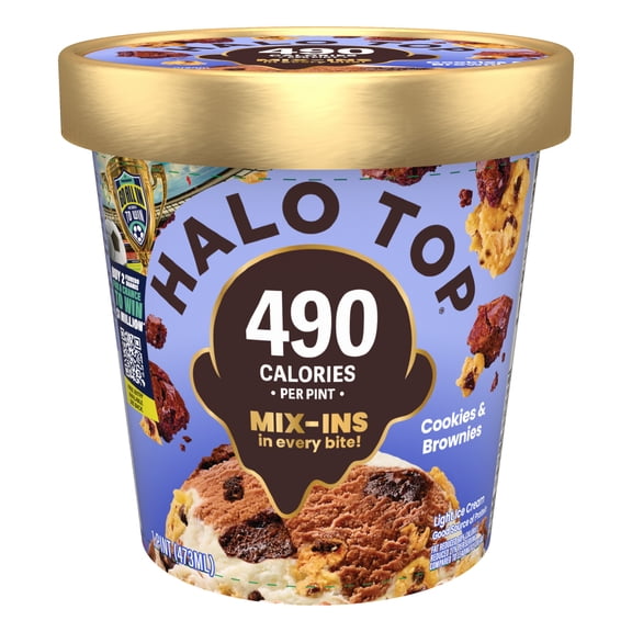 Halo Top Cookies & Chocolate Brownies Light Ice Cream, Lower Calorie Frozen Dessert Pint, 16 fl oz