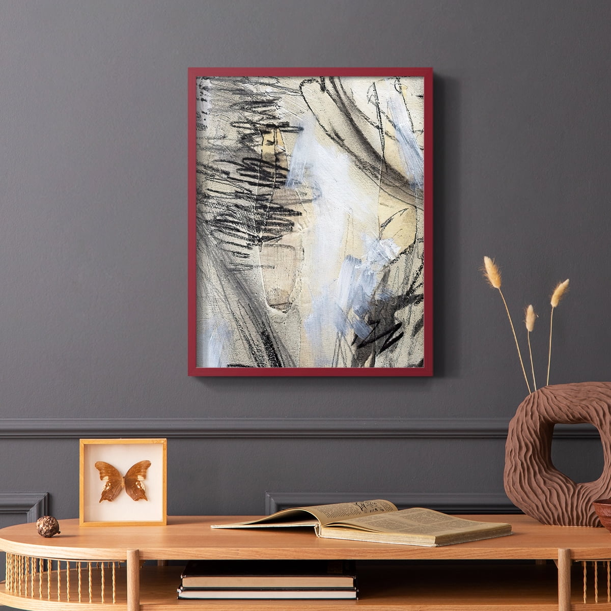 Masked Notes VI Framed Print in Red Solid Wood Framed Print No Nail Hanging