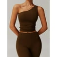 thumbnail image 5 of Women'S One Shoulder Tank Tops Sleeveless Slim Fit Cropped Tee Shirt Y2k Tops Brown S, 5 of 8