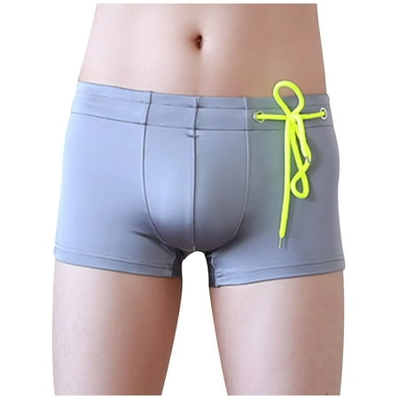 UTSJKR Mens Swim Trunks Swimwear Drawstring Side Boxer Bathing Suit Swim Briefs Boyshorts Quick Dry Square Leg Board Shorts Gray M