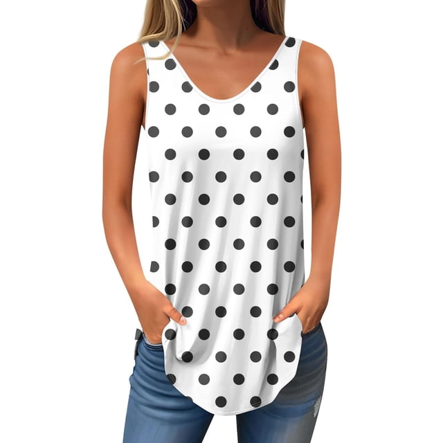 Yanlir Blouse Sans Manches à Col Rond Décontractée pour Femmes, Hauts Unis pour Dames, Tunique Ample d'Été, Mode Basique Douce (Blanc1, L)
