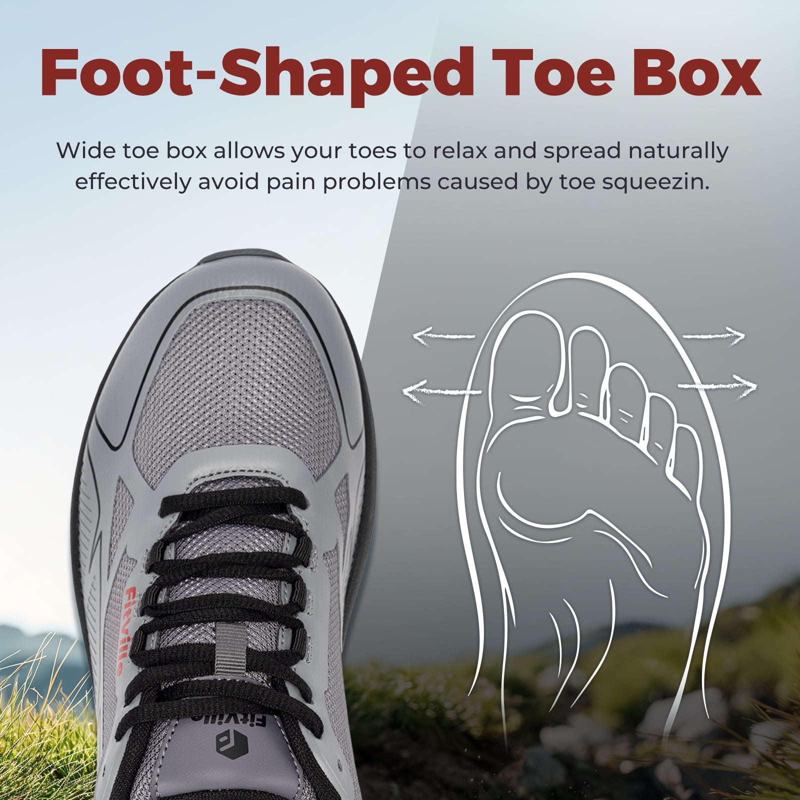 FitVille Trail Running Shoes for Men with Extra Wide Toe Box, 10.5 x-Wide