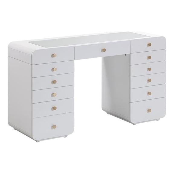 Pemberly Row Contemporary Hollywood White Finish Vanity Desk