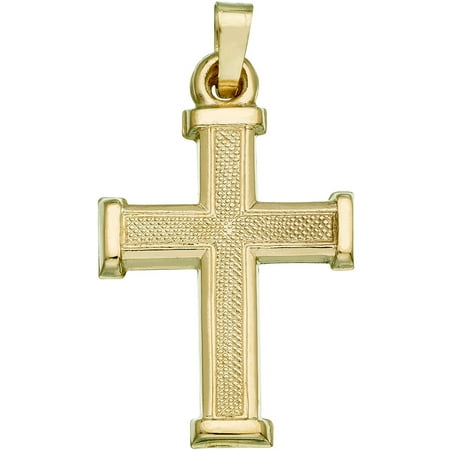 10kt Gold Cross with Textured Top and Bar Edge Frame