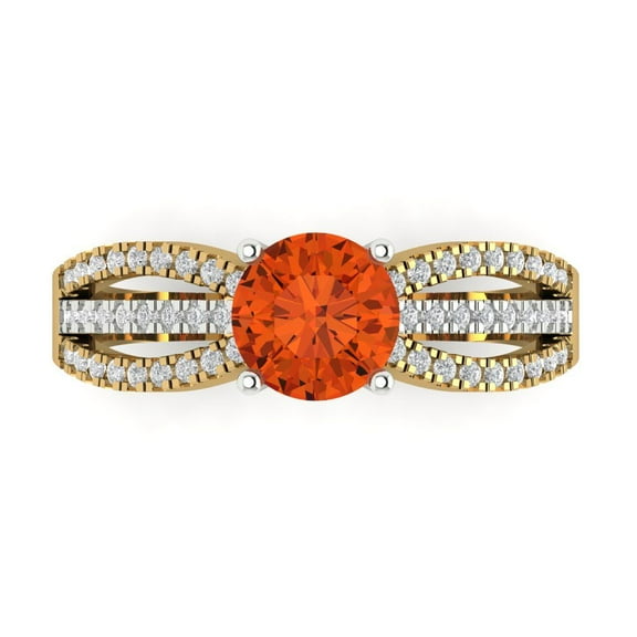 Solitaire with Accents Engagement Ring for Women - 1.27ct Simulated Red Diamond in 18K Yellow/White Gold Promise Ring