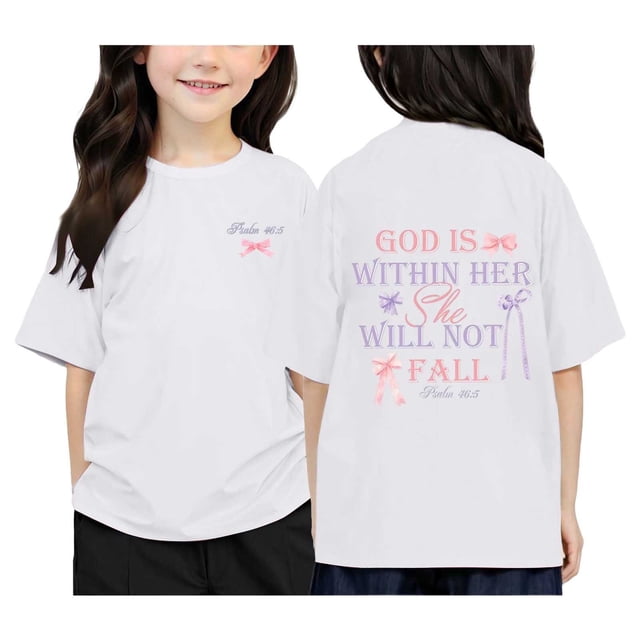 T-shirts Filles Col Rond Imprimé Manches Courtes pour Filles Tenues d'Été pour Filles 6-7 Ans Tenues Filles Mode